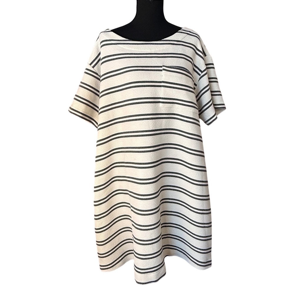 Hatch Striped Shift Dress Cream Navy Textured Knit Maternity Pocket Size 4
